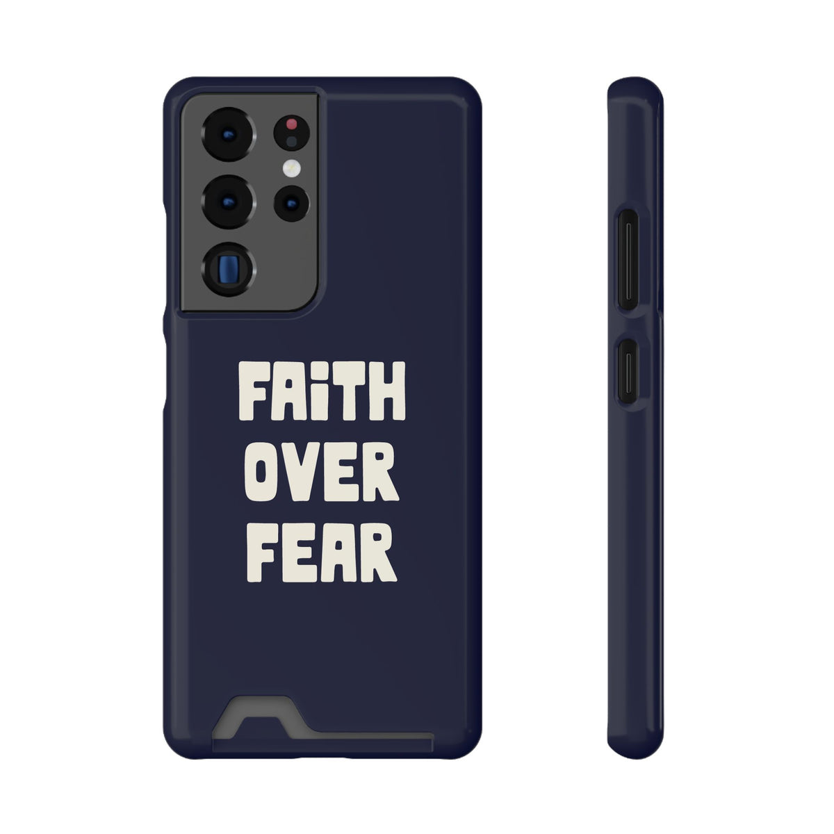 Faith Over Fear phone case with card holder for Samsung Galaxy S22 Plus, glossy finish