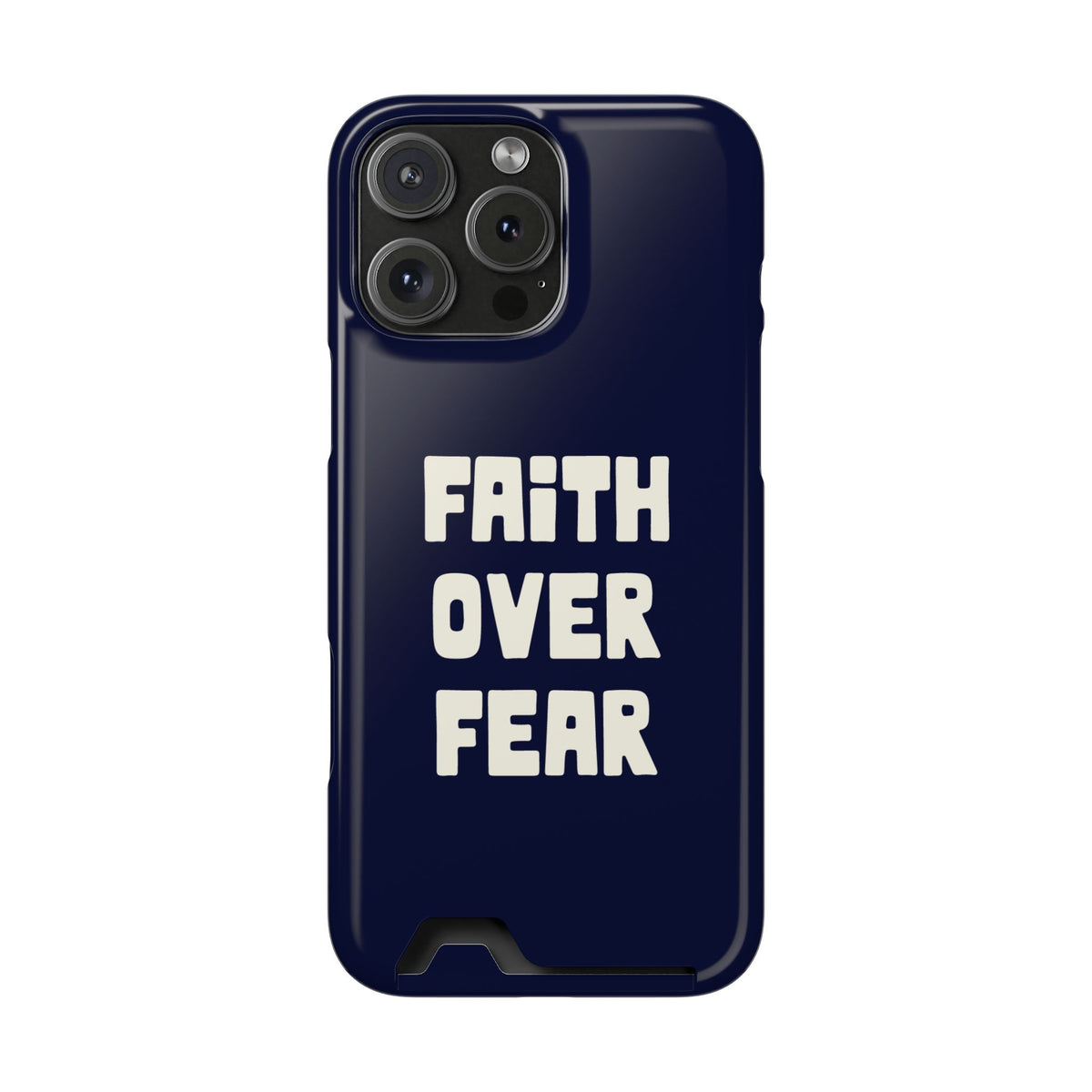 Faith Over Fear phone case with card holder for iPhone 16 Pro Max, glossy finish