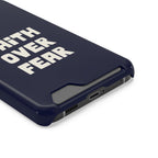 Faith Over Fear phone case with card holder, close-up of the card slot