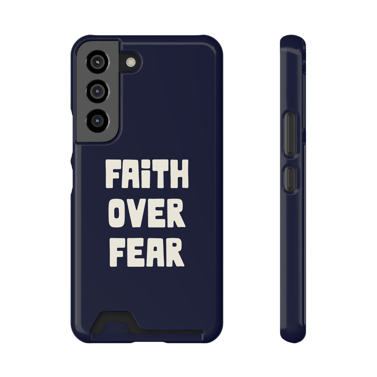 Faith Over Fear phone case with card holder for Samsung Galaxy S22, glossy finish