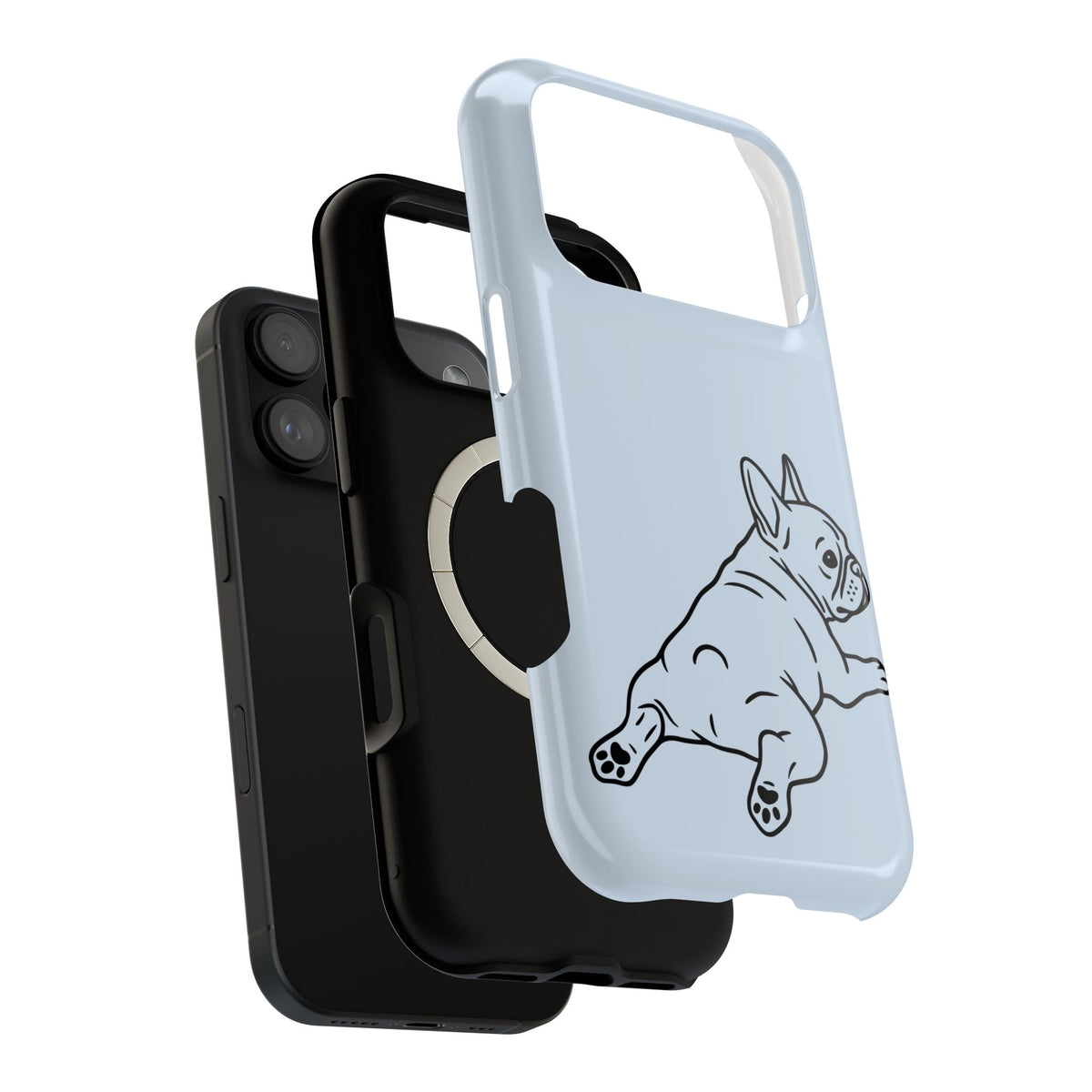 Frenchie Doodle MagSafe case, close-up of the dual-layer construction