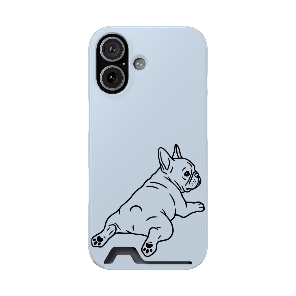 Frenchie Doodle phone case with card holder for iPhone 17, glossy finish