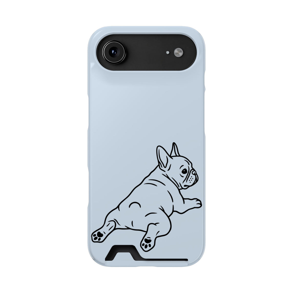 Frenchie Doodle phone case with card holder for iPhone 17 Air, glossy finish