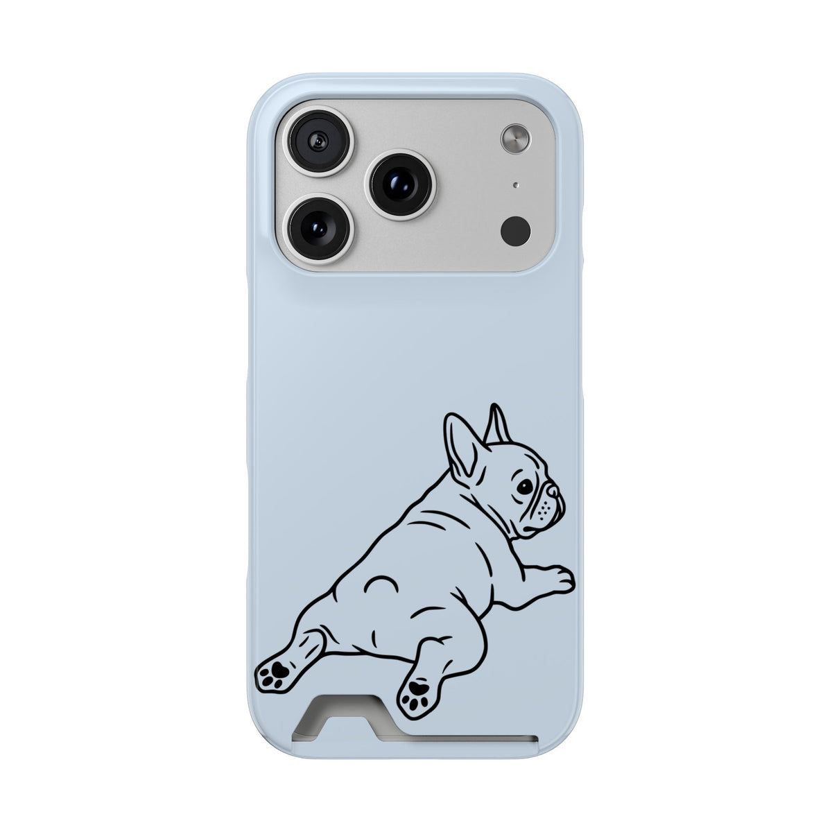 Frenchie Doodle phone case with card holder for iPhone 17 Pro, glossy finish