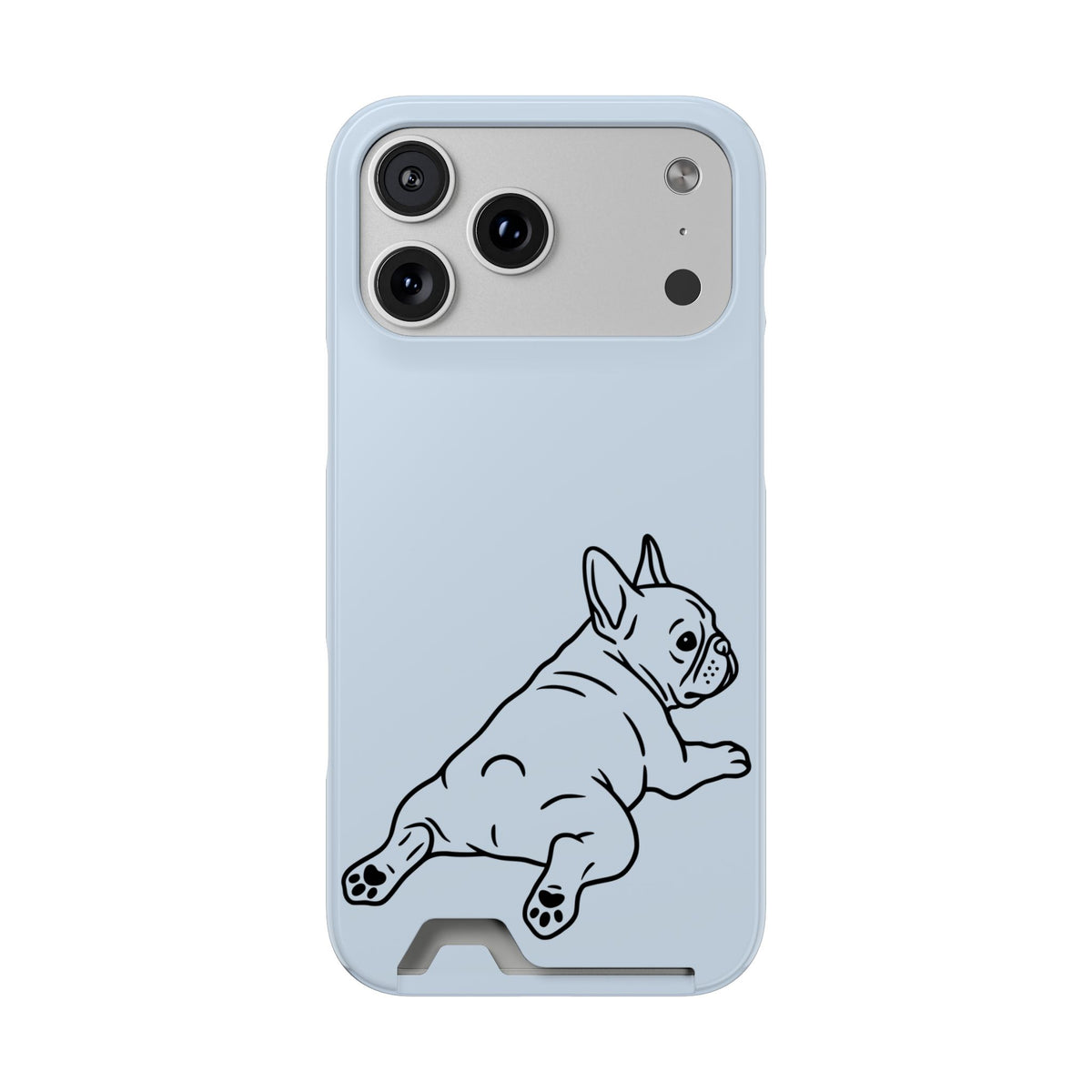 Frenchie Doodle phone case with card holder for iPhone 17 Pro Max, glossy finish