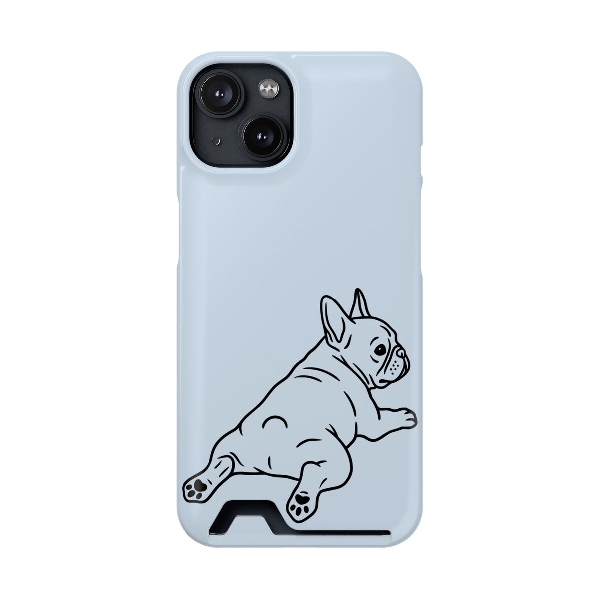 Frenchie Doodle phone case with card holder for iPhone 14, glossy finish