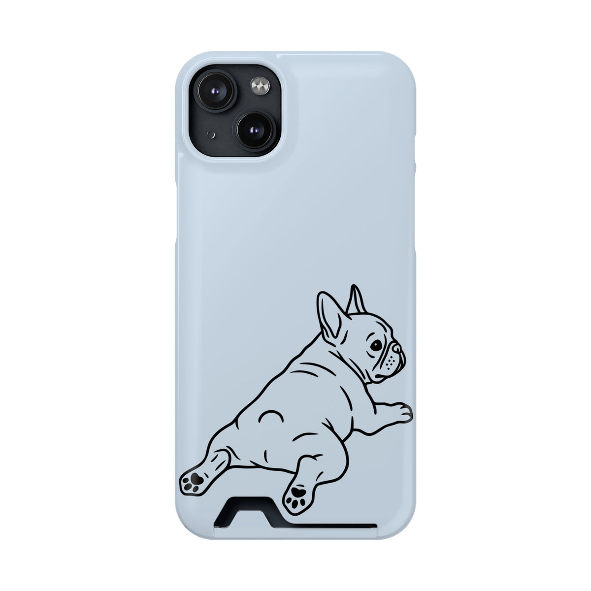 Frenchie Doodle phone case with card holder for iPhone 14 Plus, glossy finish