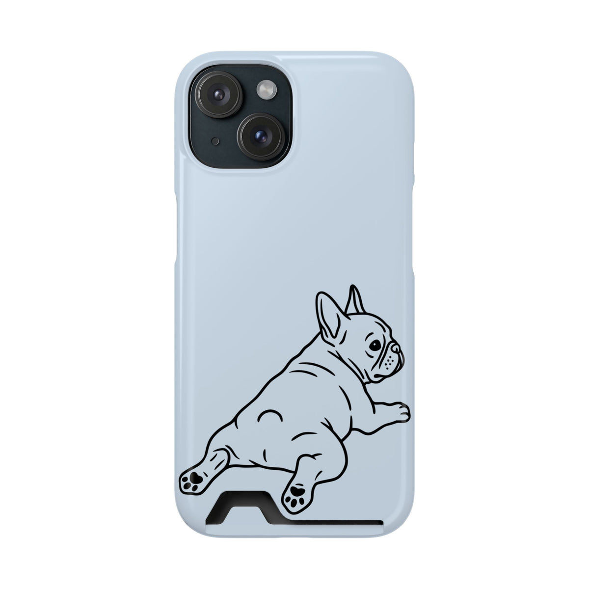 Frenchie Doodle phone case with card holder for iPhone 15, glossy finish