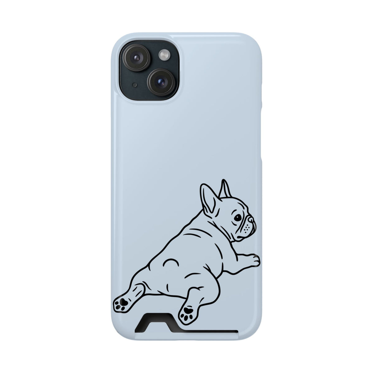 Frenchie Doodle phone case with card holder for iPhone 15 Plus, glossy finish
