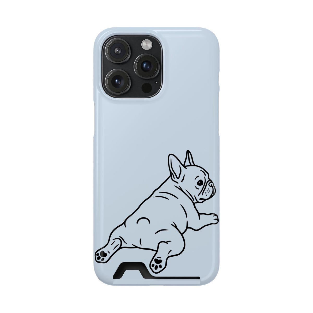 Frenchie Doodle phone case with card holder for iPhone 15 Pro Max, glossy finish