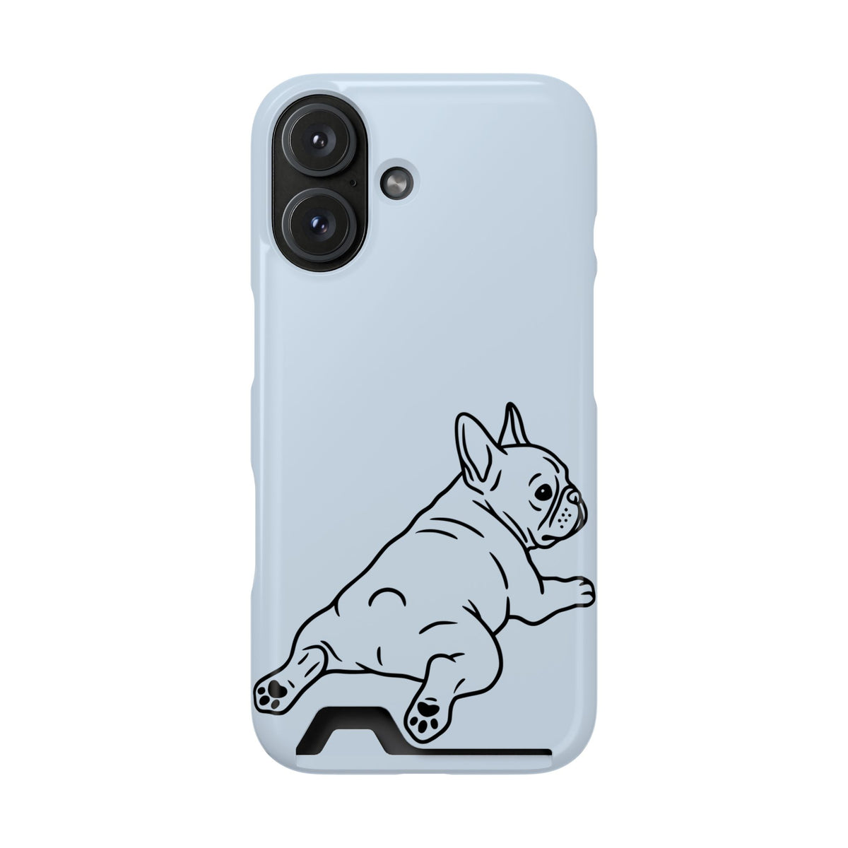 Frenchie Doodle phone case with card holder for iPhone 16, glossy finish