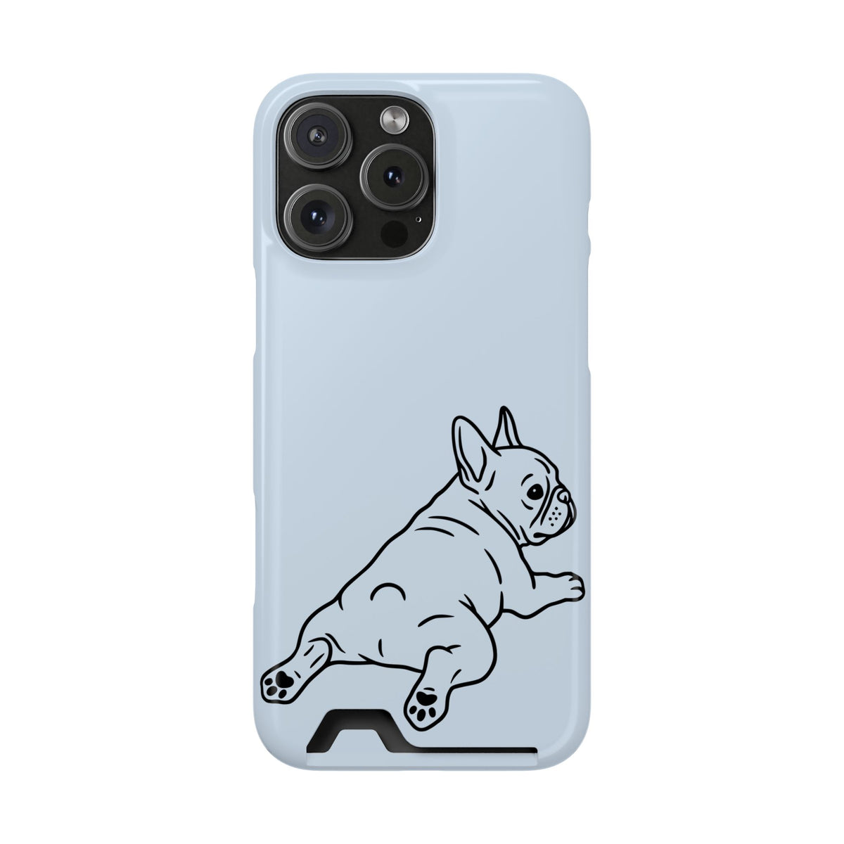 Frenchie Doodle phone case with card holder for iPhone 16 Pro Max, glossy finish