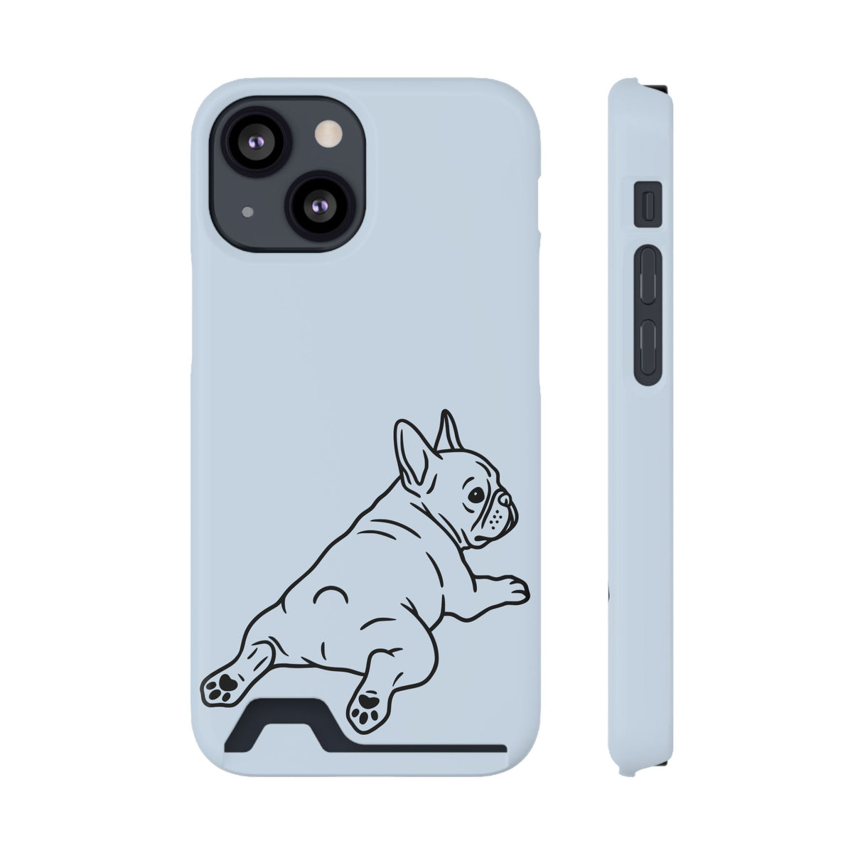 Frenchie Doodle phone case with card holder for iPhone 13 Mini, glossy finish