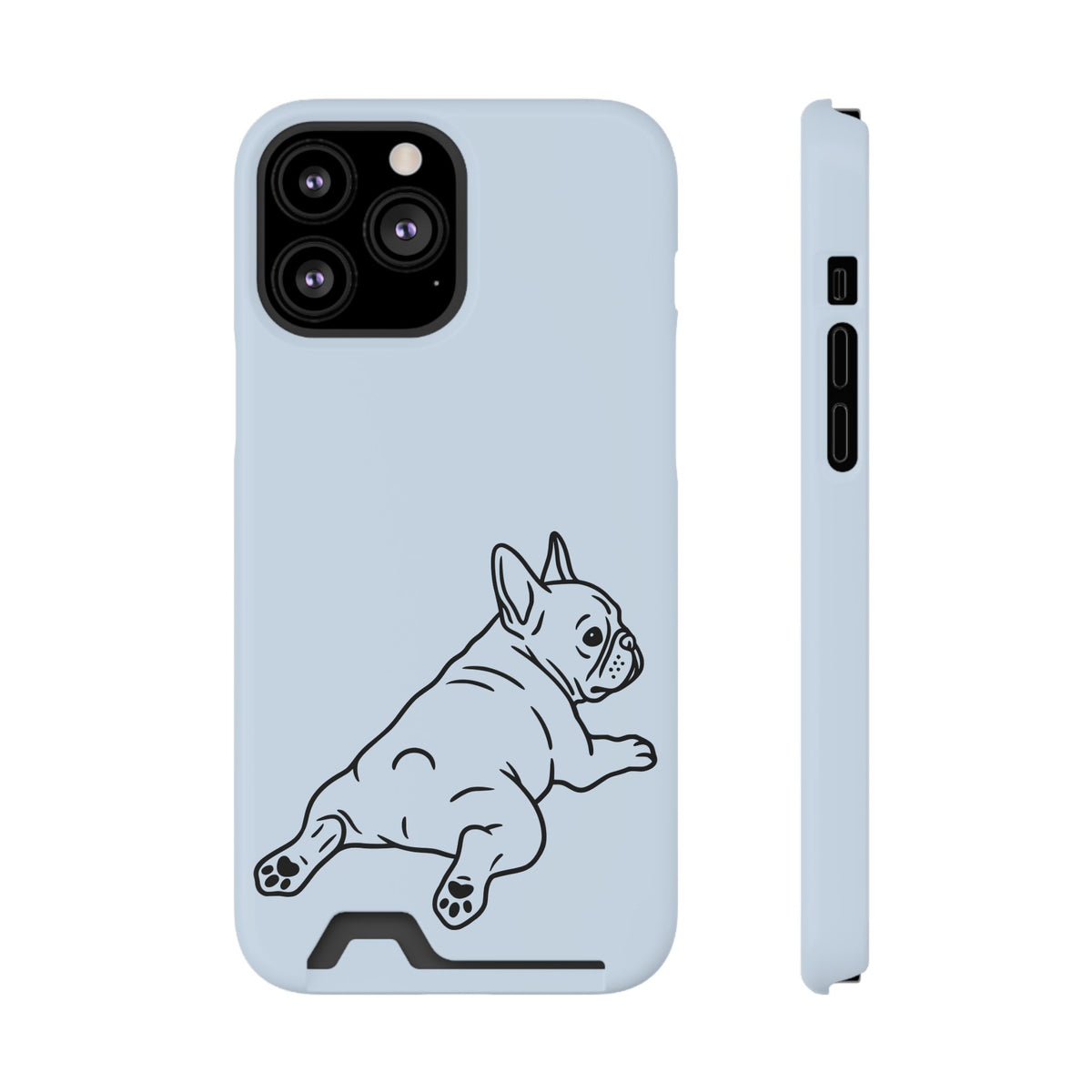 Frenchie Doodle phone case with card holder for iPhone 13 Pro Max, glossy finish