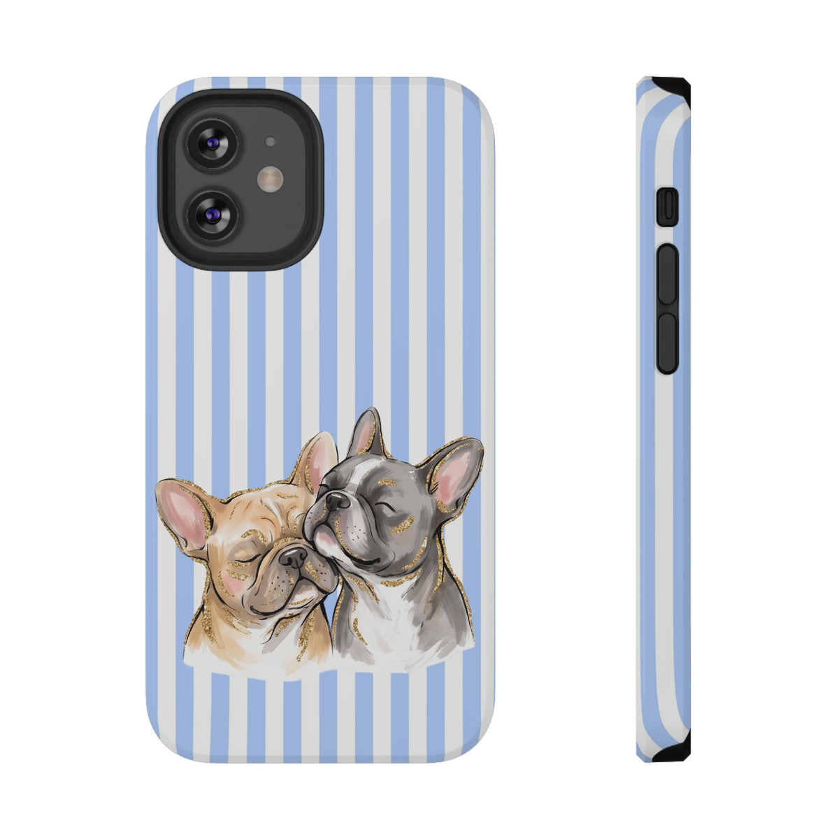 Frenchie Stripe protective phone case for iPhone 12 Mini, glossy finish