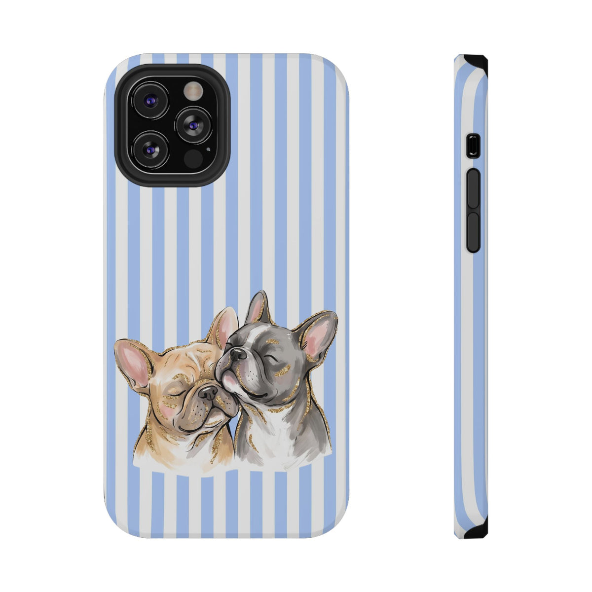 Frenchie Stripe protective phone case for iPhone 12 Pro, glossy finish