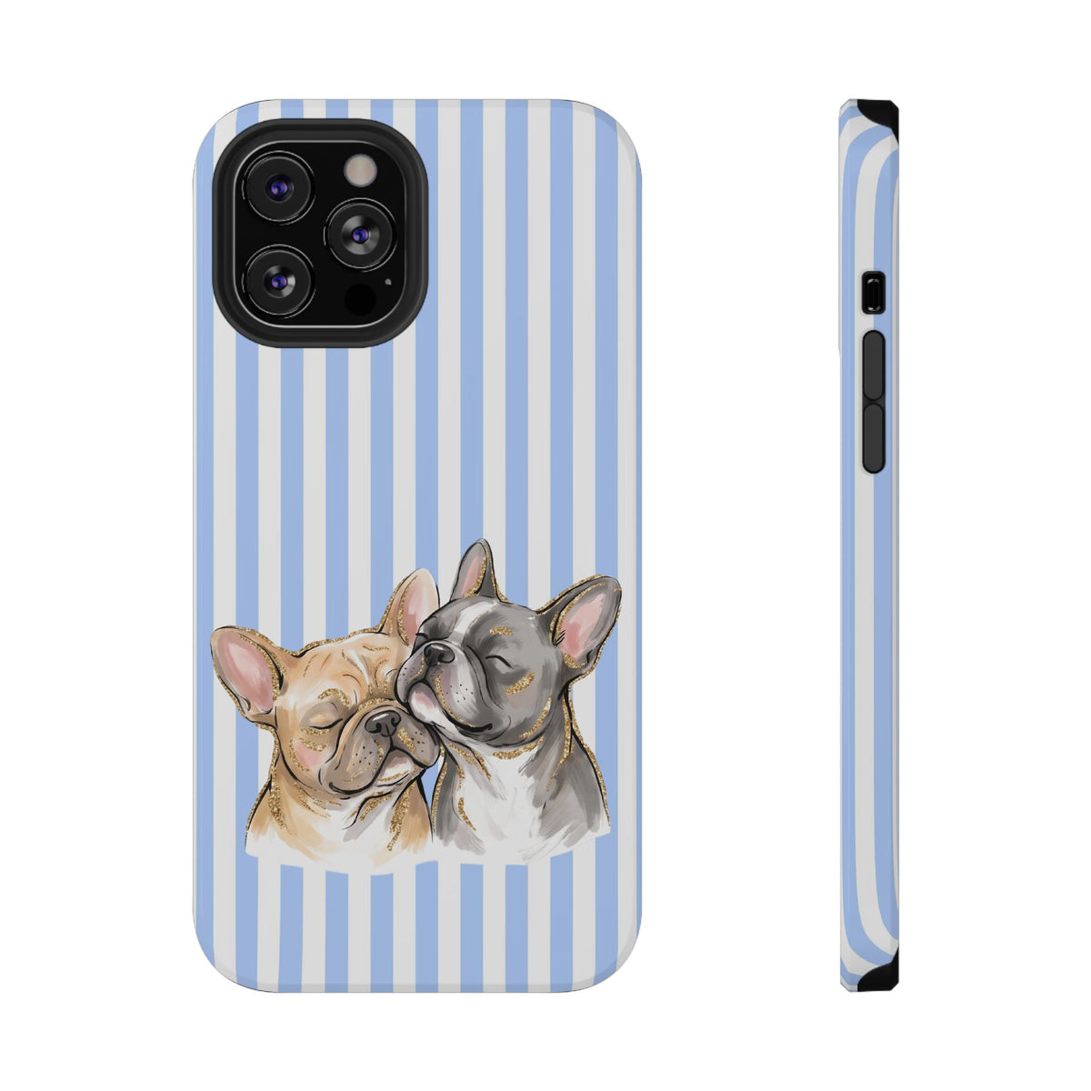 Frenchie Stripe protective phone case for iPhone 12 Pro Max, glossy finish