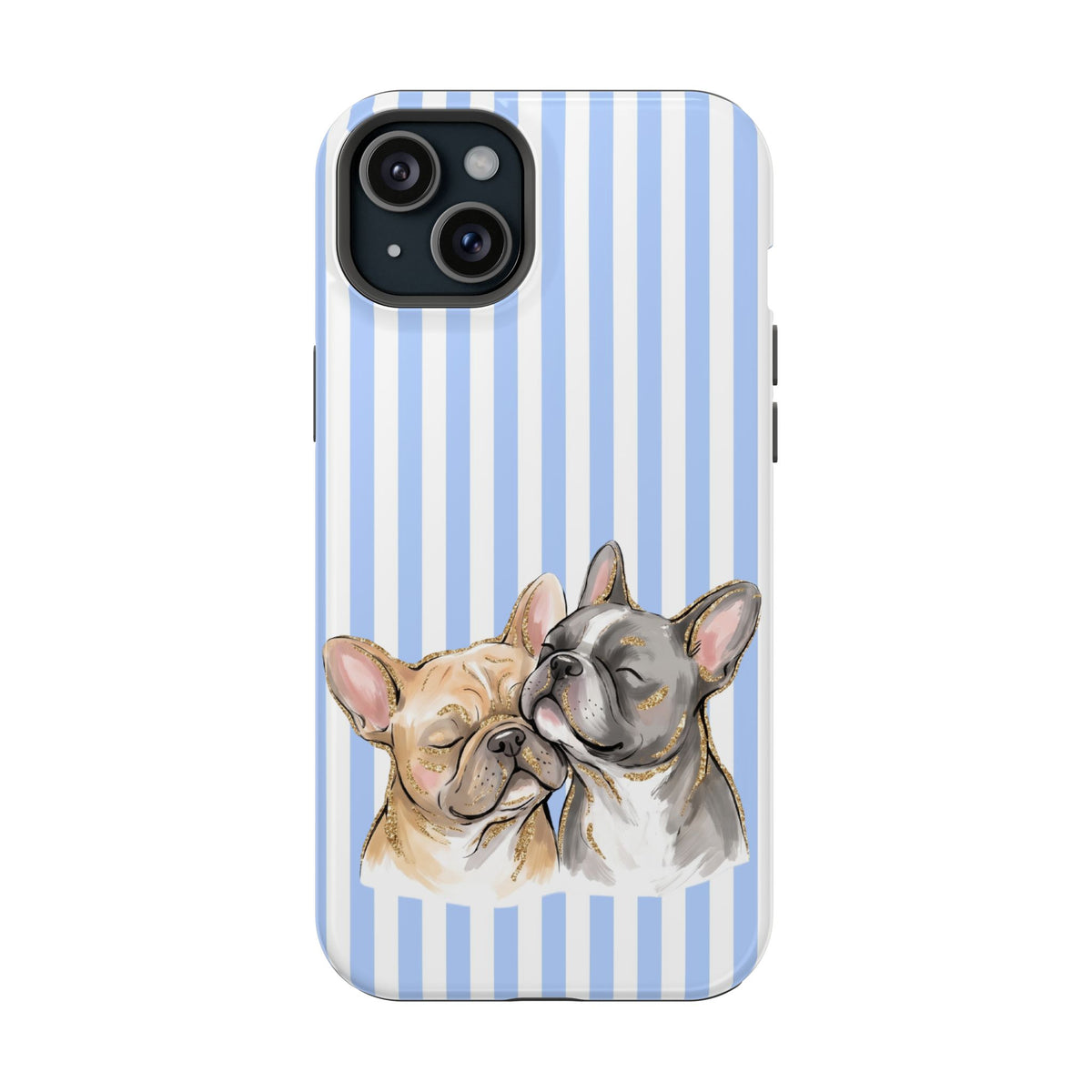 Frenchie Stripe protective phone case for iPhone 15 Plus, glossy finish