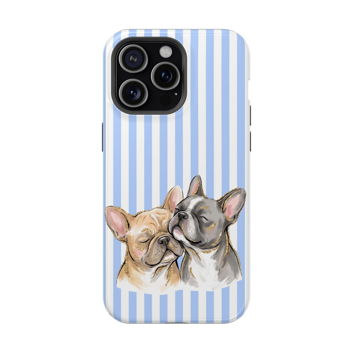 Frenchie Stripe protective phone case for iPhone 15 Pro Max, glossy finish