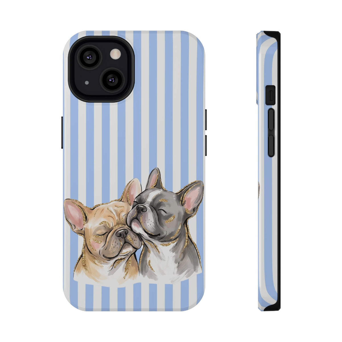 Frenchie Stripe protective phone case for iPhone 13, glossy finish
