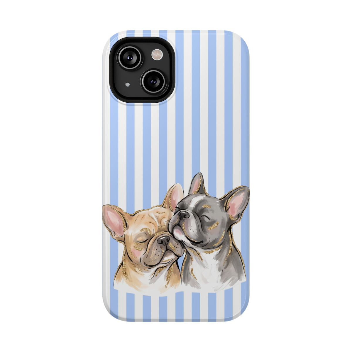 Frenchie Stripe protective phone case for iPhone 14, glossy finish