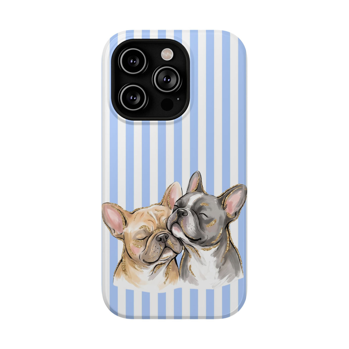 Frenchie Stripe protective phone case for iPhone 14 Pro, glossy finish