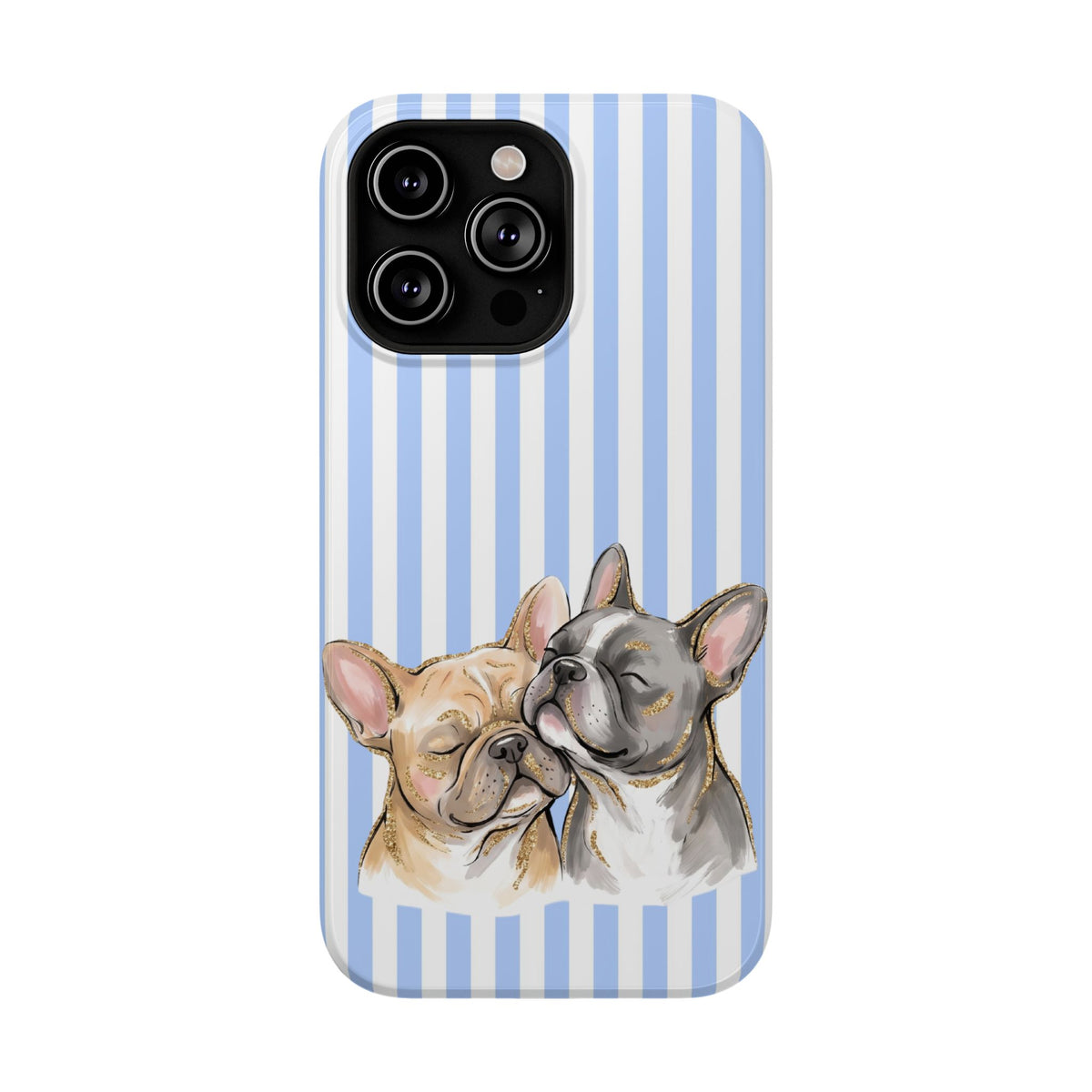 Frenchie Stripe protective phone case for iPhone 14 Pro Max, glossy finish