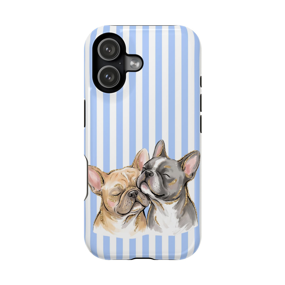 Frenchie Stripe protective phone case for iPhone 17, glossy finish