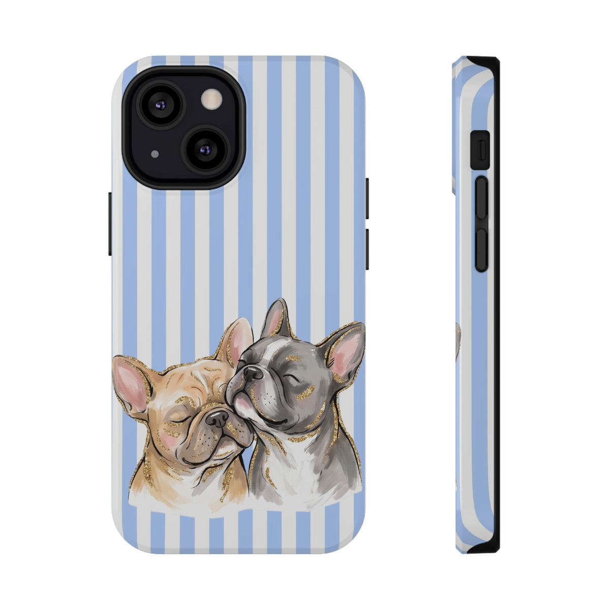 Frenchie Stripe protective phone case for iPhone 13 Mini, glossy finish