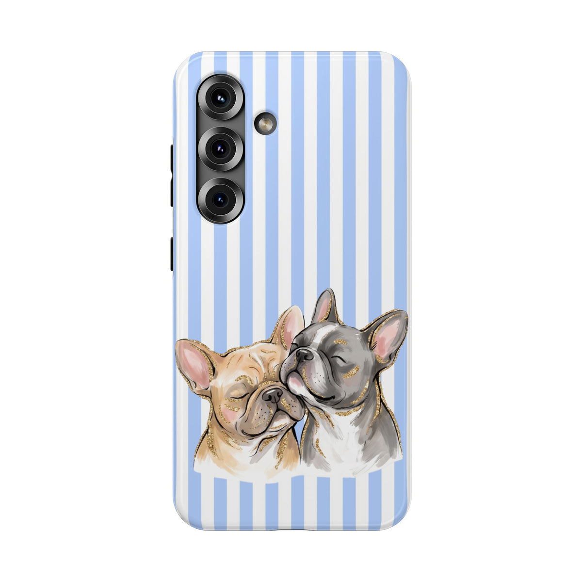 Frenchie Stripe protective phone case for Samsung Galaxy S25, glossy finish