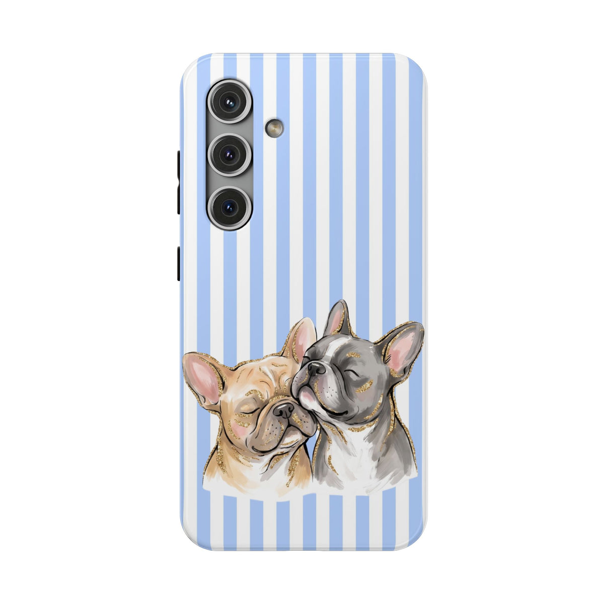 Frenchie Stripe protective phone case for Samsung Galaxy S24, glossy finish