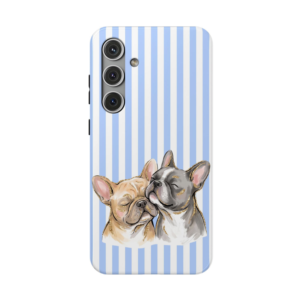 Frenchie Stripe protective phone case for Samsung Galaxy S24 Plus, glossy finish