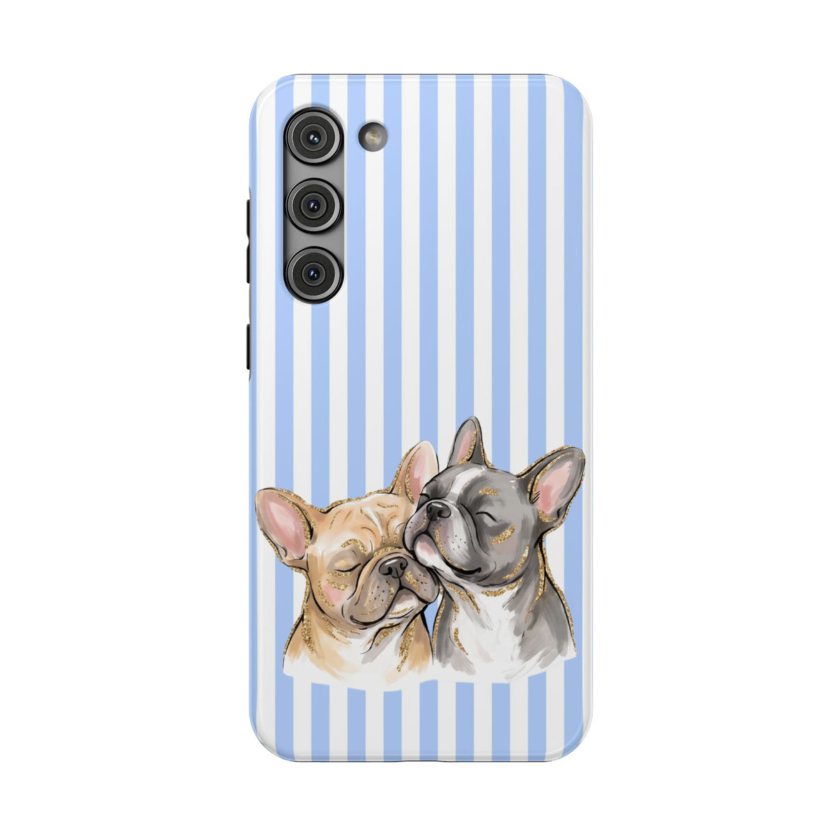 Frenchie Stripe protective phone case for Samsung Galaxy S23 Plus, glossy finish