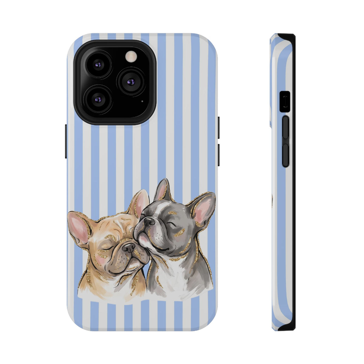 Frenchie Stripe protective phone case for iPhone 13 Pro, glossy finish