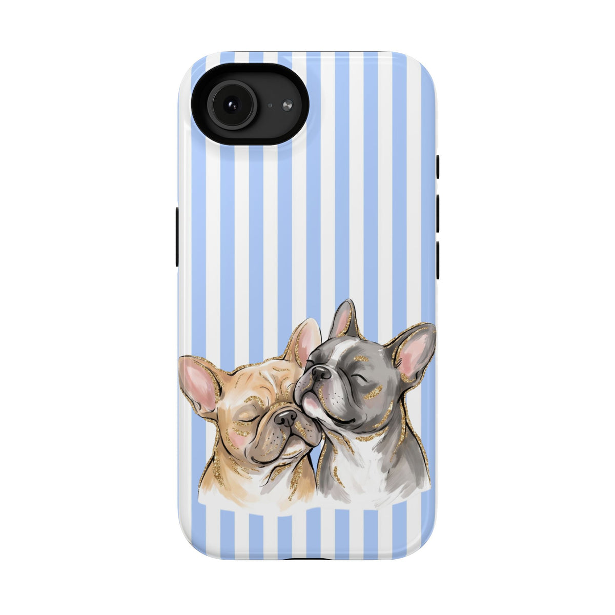 Frenchie Stripe protective phone case for iPhone 16e, glossy finish
