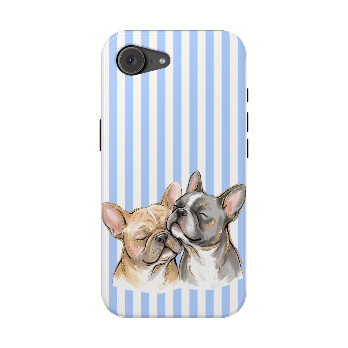 Frenchie Stripe protective phone case for iPhone 17e, glossy finish