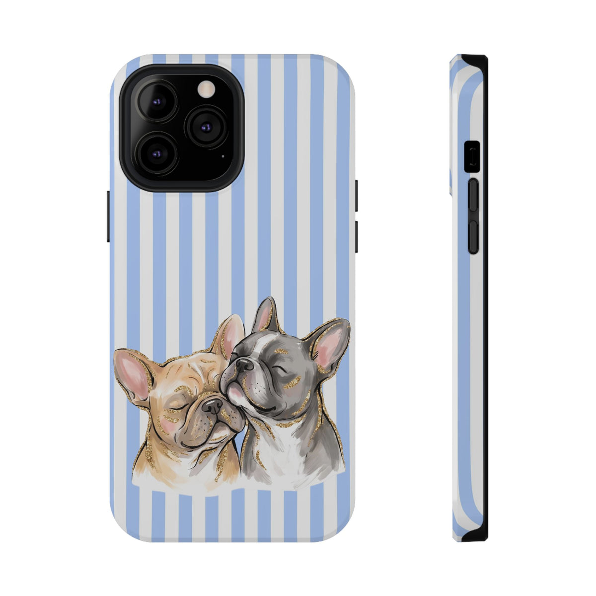 Frenchie Stripe protective phone case for iPhone 13 Pro Max, glossy finish