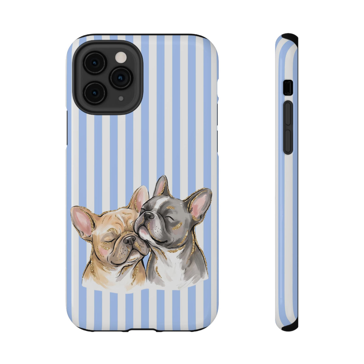 Frenchie Stripe protective phone case for iPhone 11 Pro, glossy finish