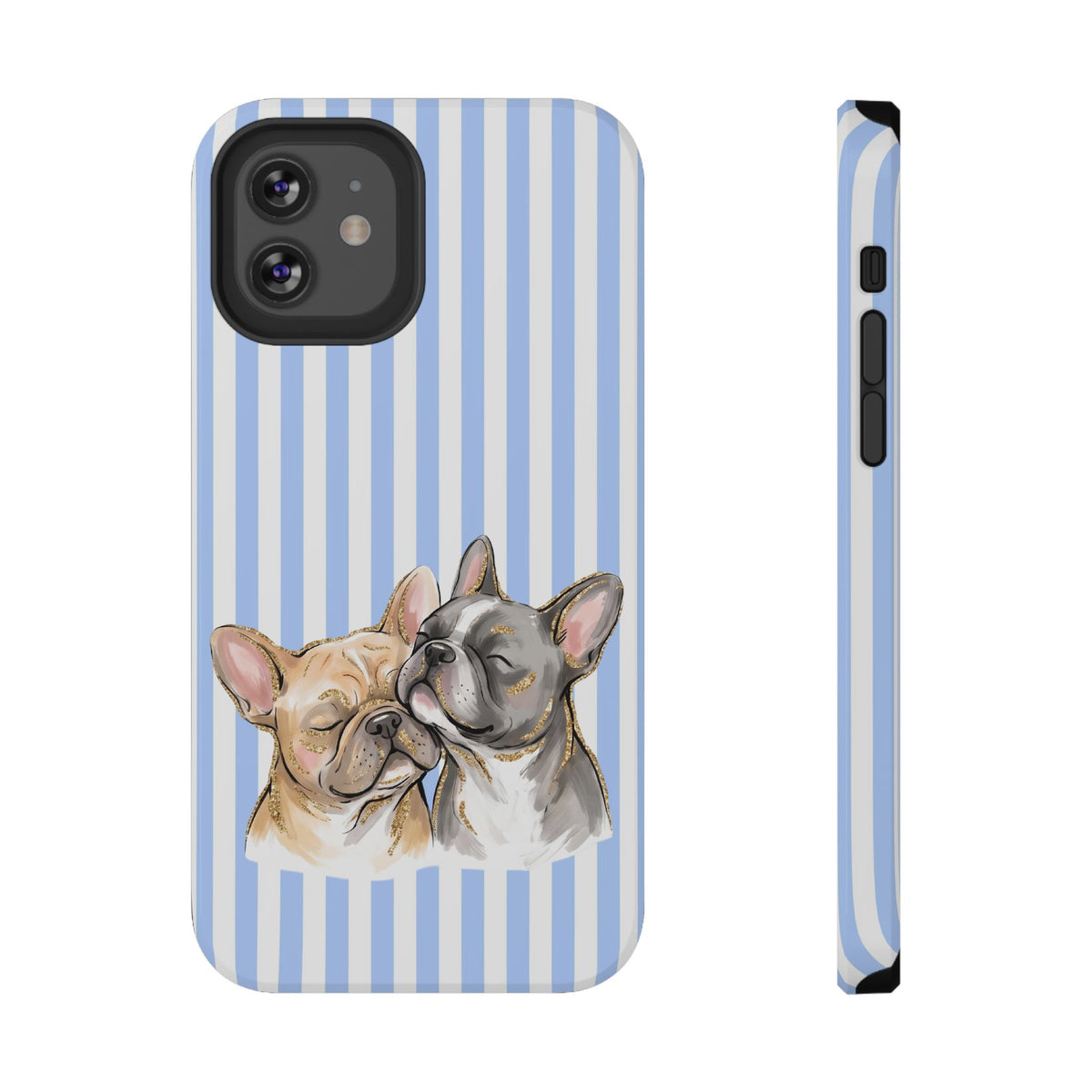 Frenchie Stripe protective phone case for iPhone 12, glossy finish