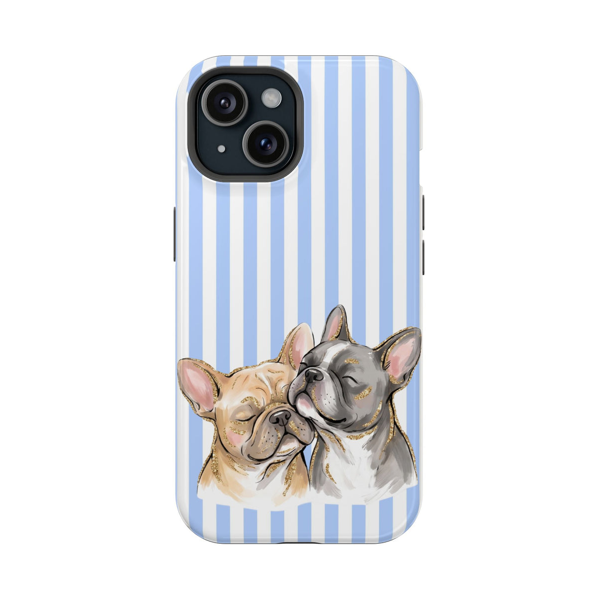 Frenchie Stripe MagSafe case for iPhone 15, glossy finish