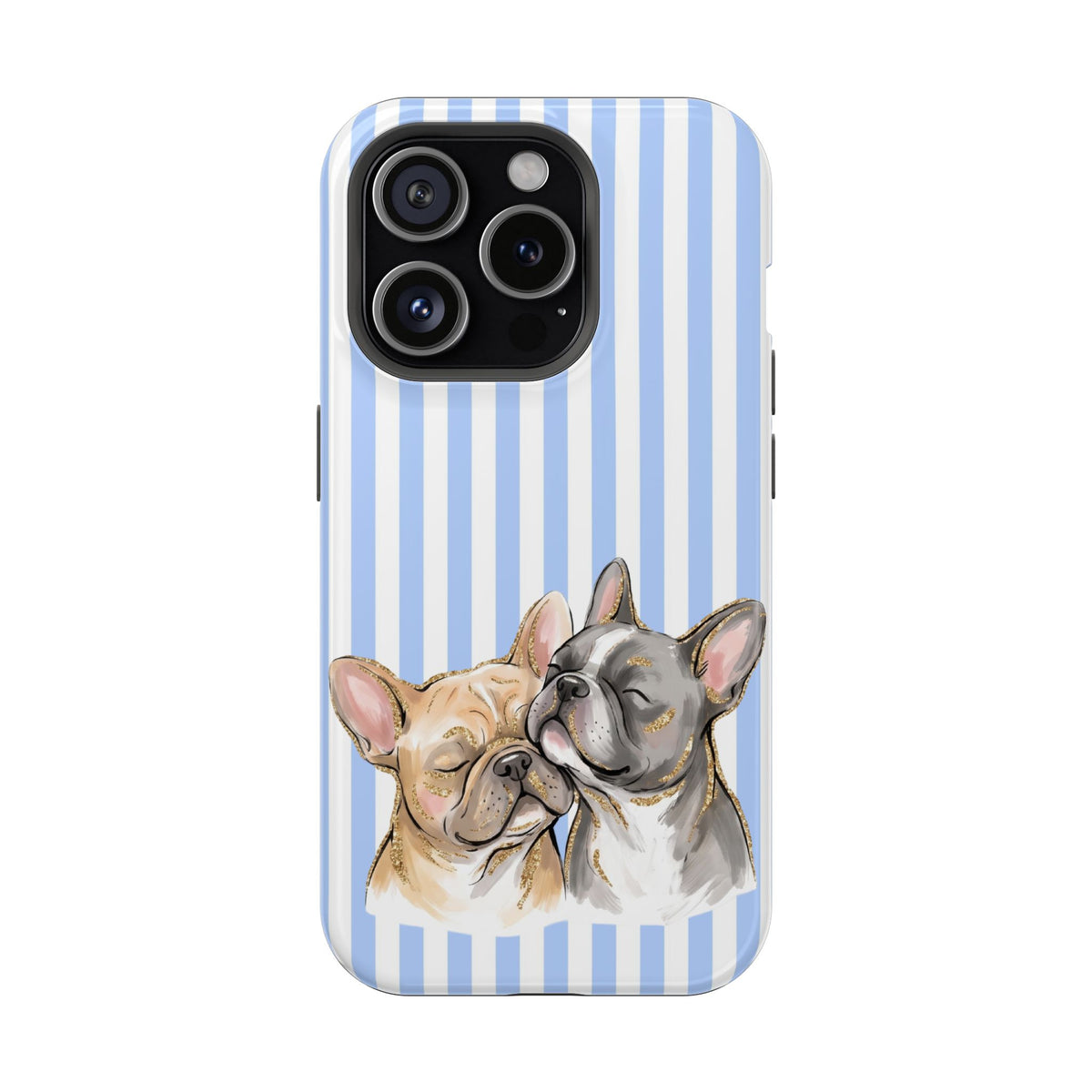 Frenchie Stripe MagSafe case for iPhone 15 Pro, glossy finish