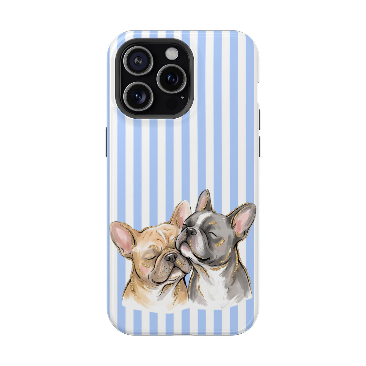 Frenchie Stripe MagSafe case for iPhone 15 Pro Max, glossy finish