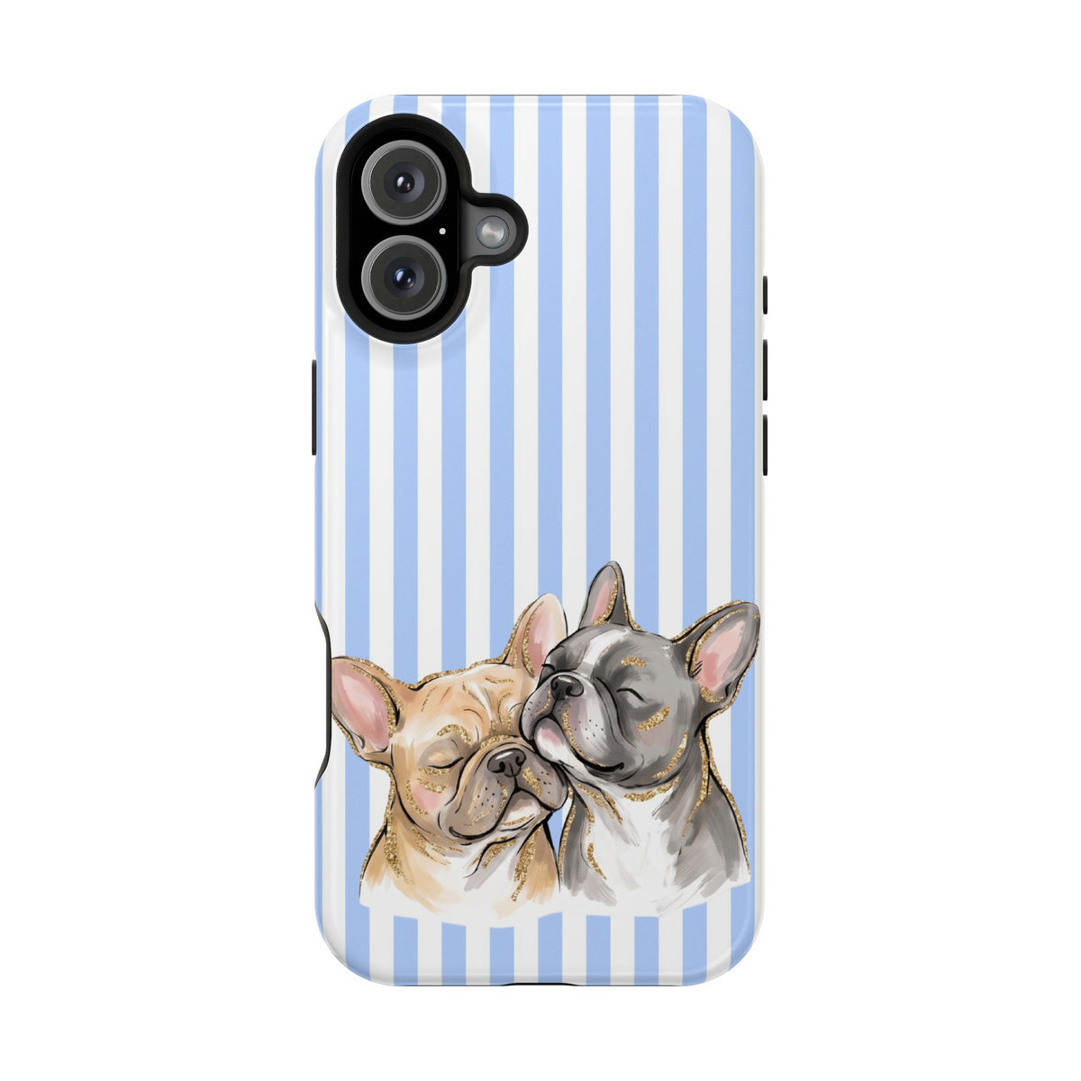 Frenchie Stripe MagSafe case for iPhone 16 Plus, glossy finish