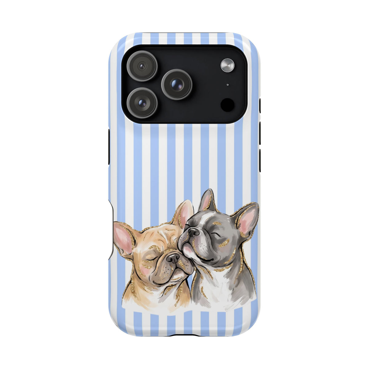 Frenchie Stripe MagSafe case for iPhone 17 Pro, glossy finish