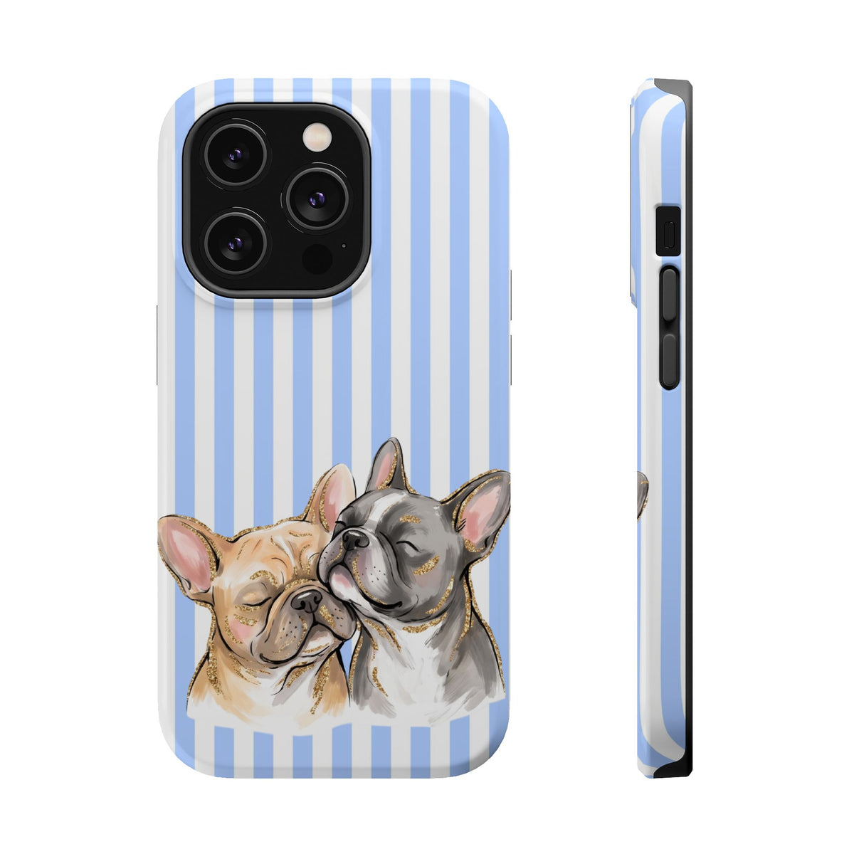 Frenchie Stripe MagSafe case for iPhone 14 Pro, glossy finish