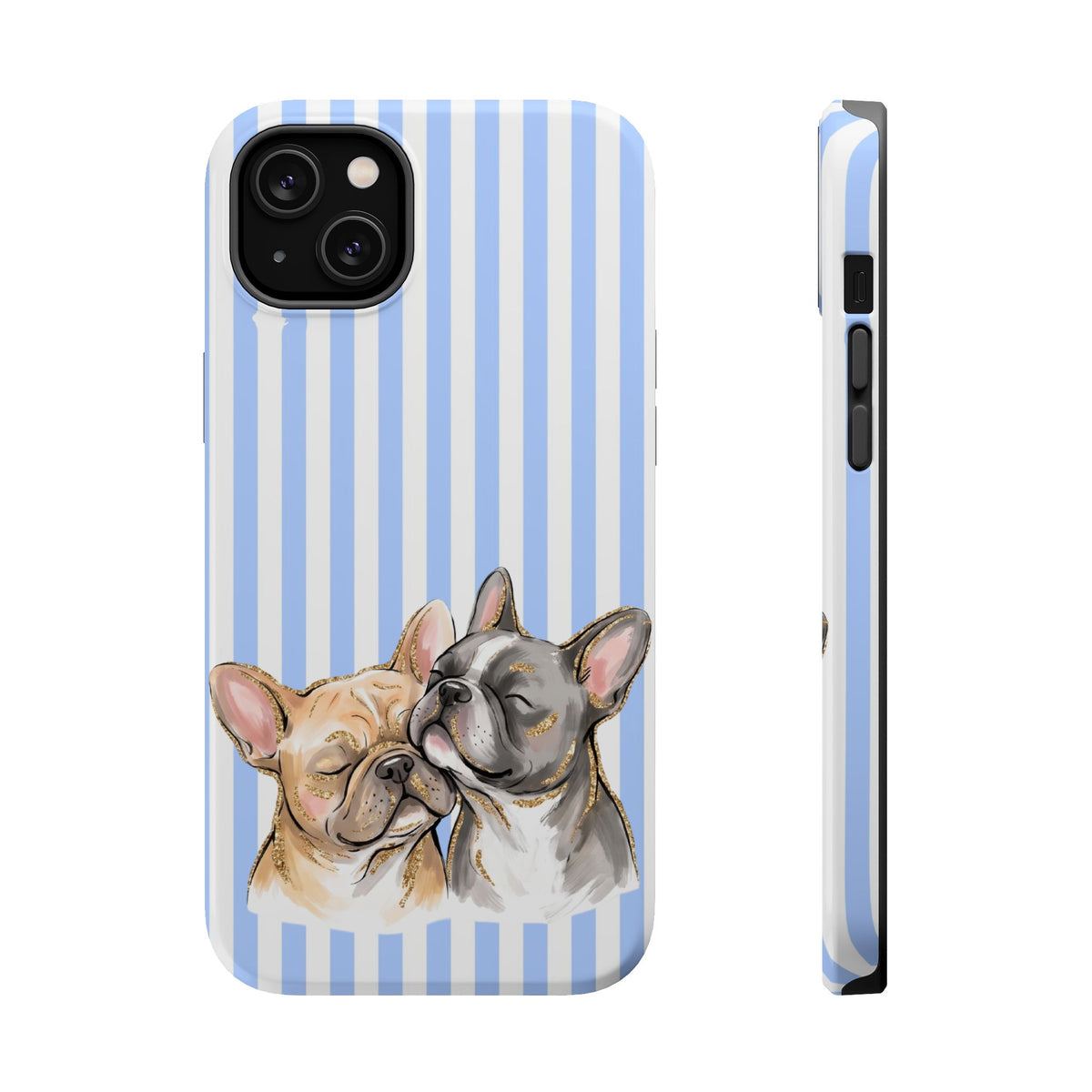 Frenchie Stripe MagSafe case for iPhone 14 Plus, glossy finish