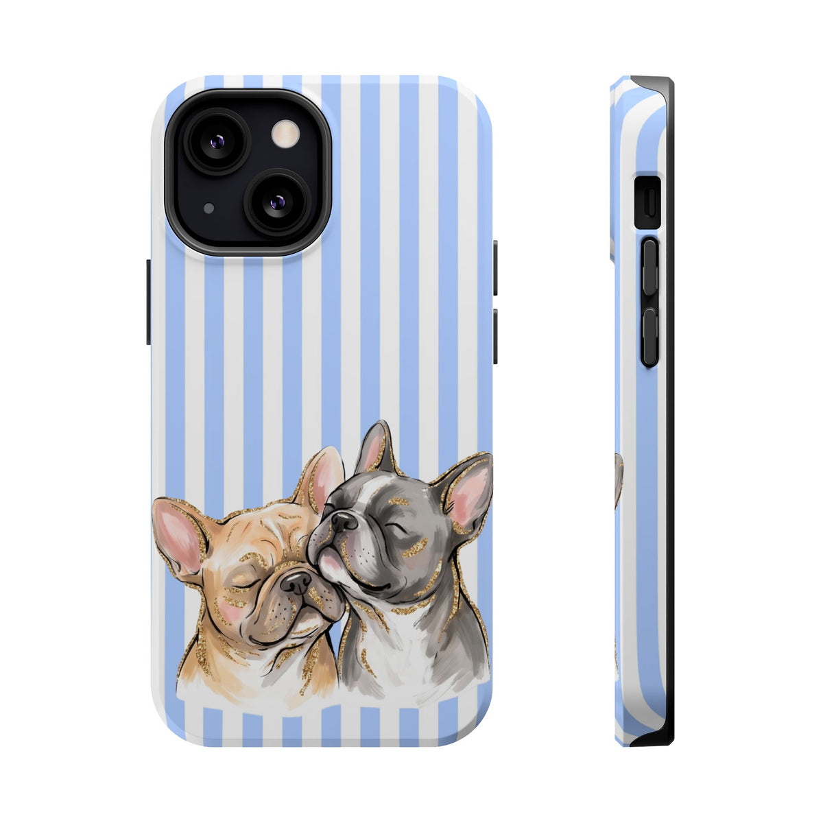 Frenchie Stripe MagSafe case for iPhone 13 Mini, glossy finish