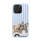 Frenchie Stripe phone case with card holder for iPhone 16 Pro, glossy finish