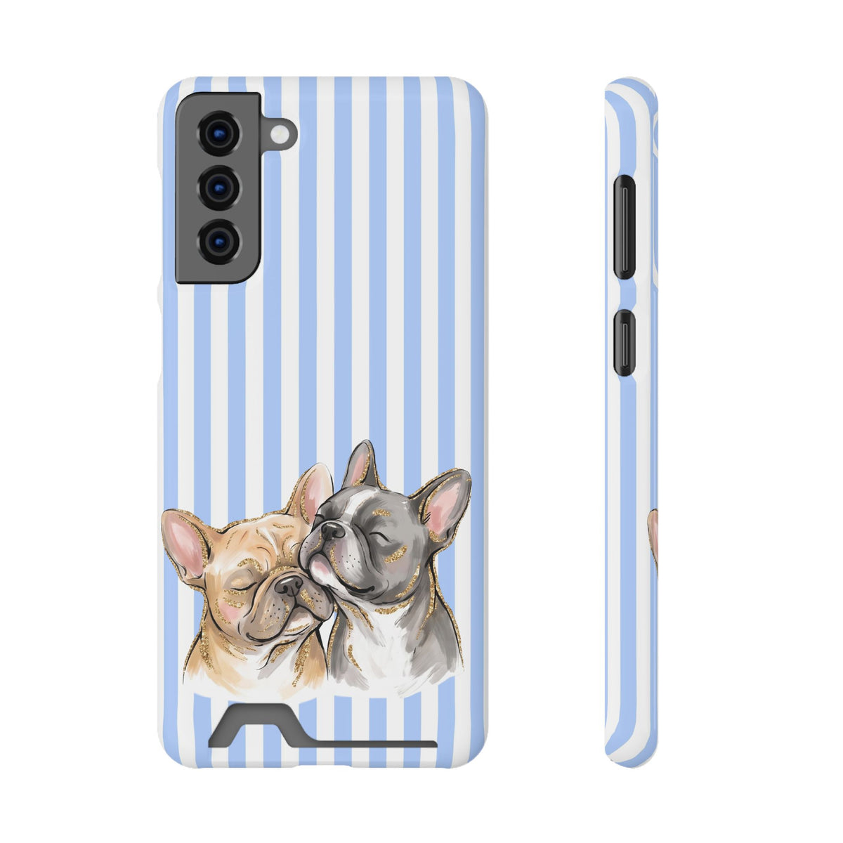 Frenchie Stripe phone case with card holder for Samsung Galaxy S21 Plus, glossy finish