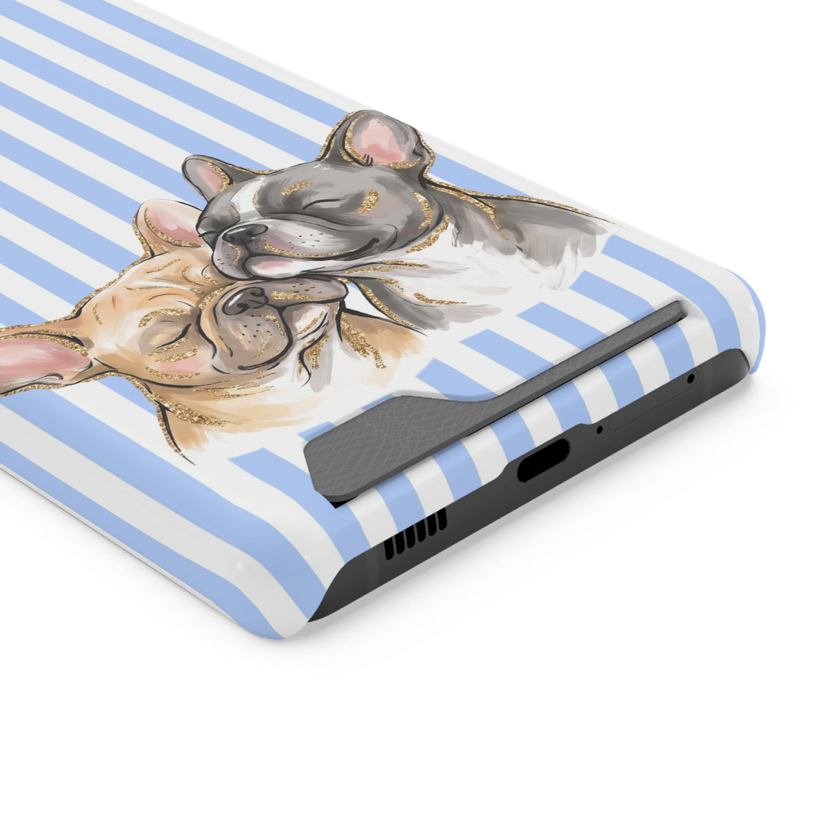 Frenchie Stripe phone case with card holder for Samsung Galaxy S21 Ultra, glossy finish